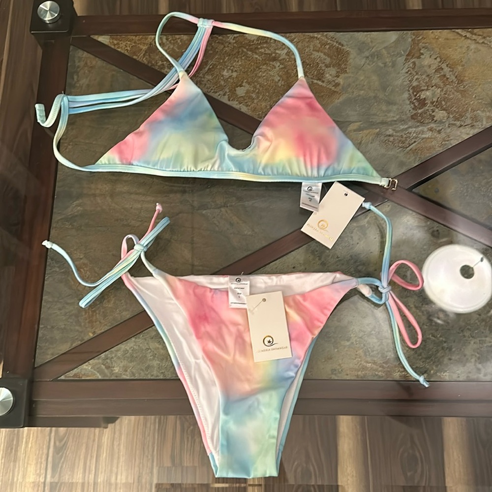 NWT Plumeria Swimwear tie-dye swimsuit (L) bottoms and (M) top.